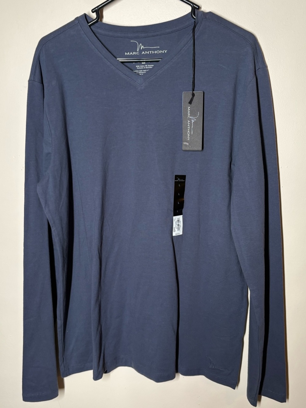 {NWT} Marc Anthony Men's Blue V-Neck Long Sleeve Sweater L